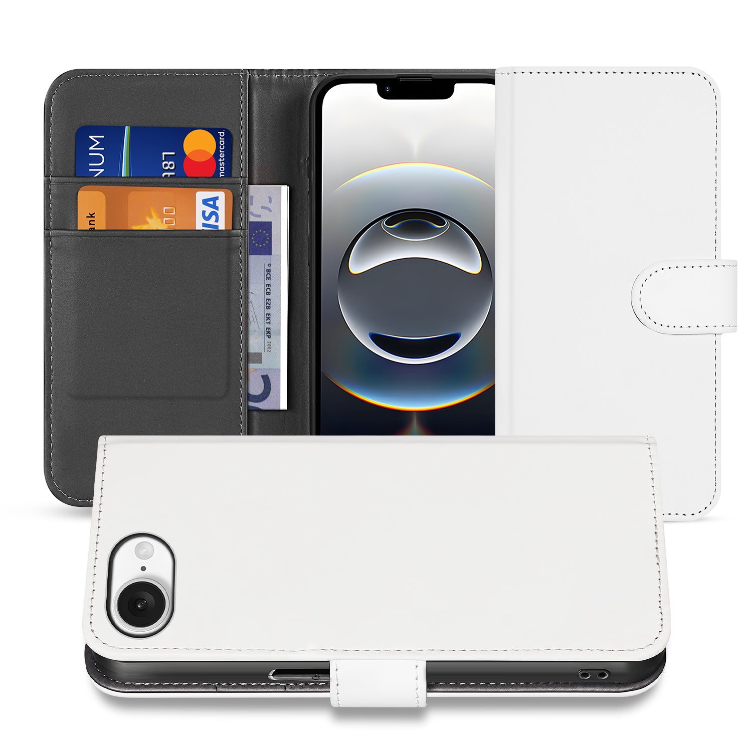 Apple iPhone 16e Book Case – PU Leer book case wit binnenzijde met telefoon en pasjes