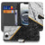 iPhone 16e Bookcase Marmer Wit Zwart design zwart wit marmer met gouden lijn aanzicht