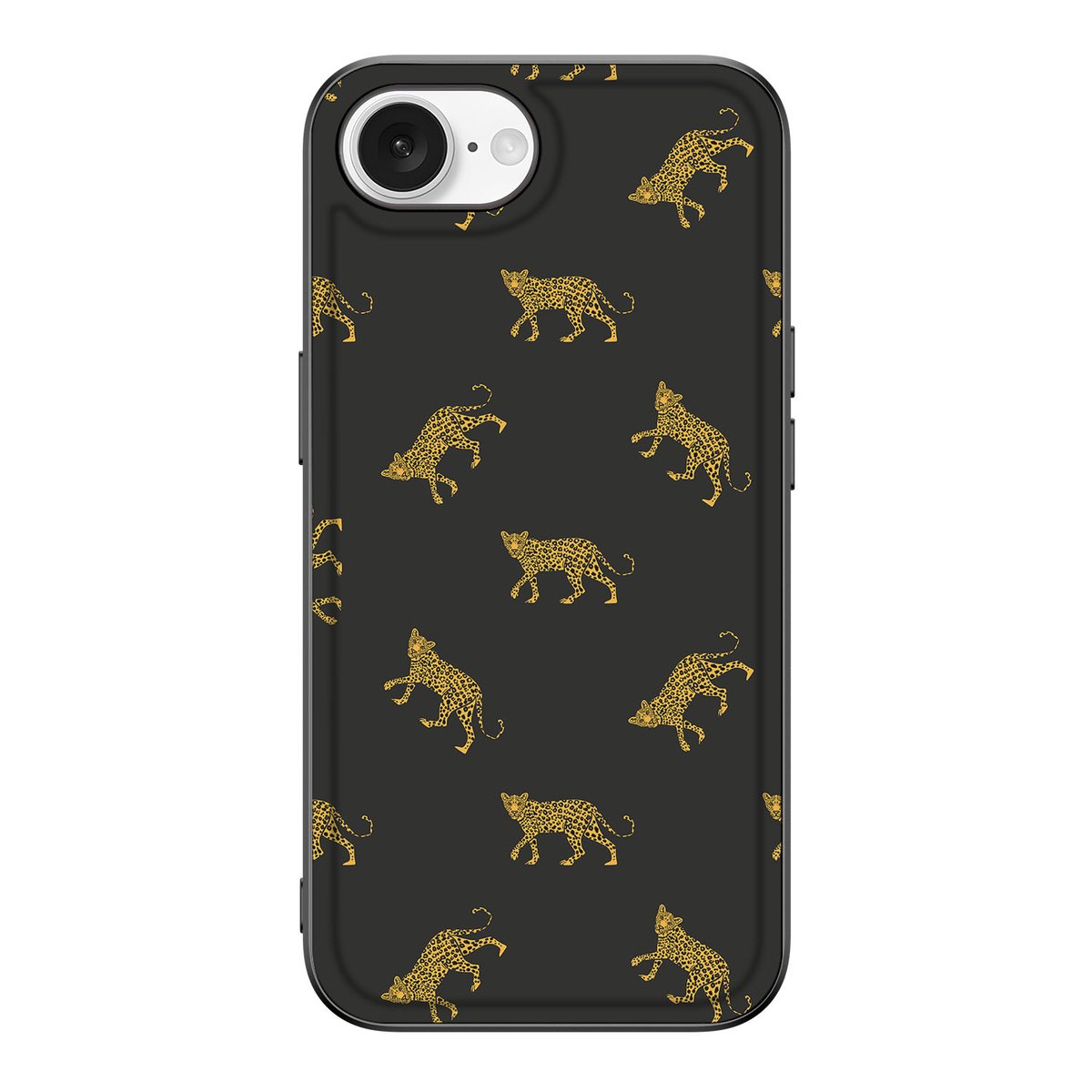 Apple iPhone 16e Dierenprint Telefoonhoesje Leopard dierenprint zwart achterzijde