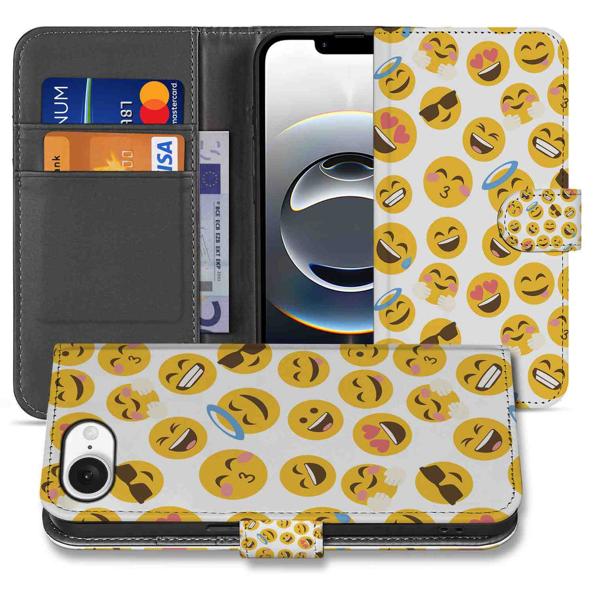 iPhone 16e Telefoon Hoesje Emoji bookcase emoji design voorzijde