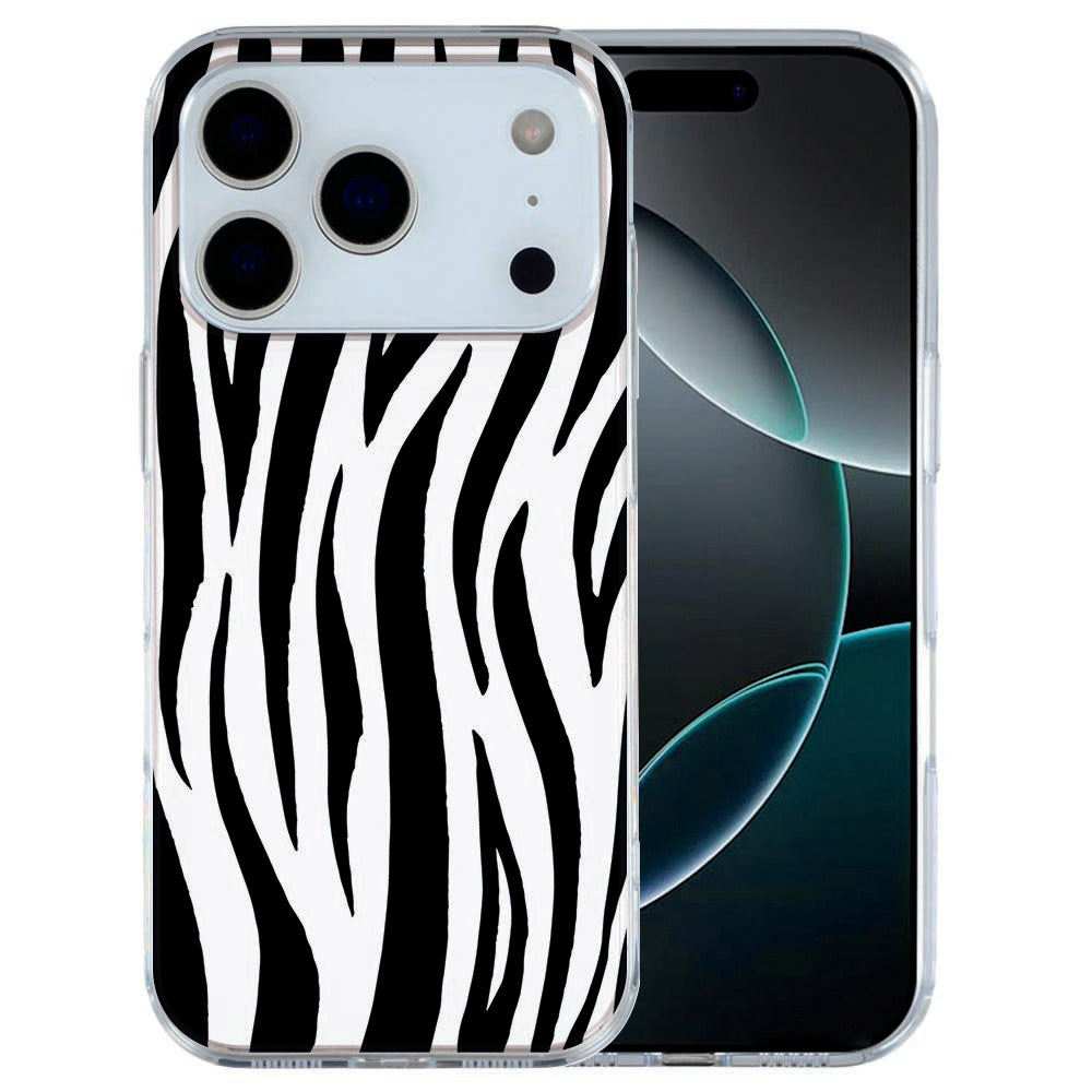 iPhone 17 Pro Max Hoesje Zebra â Trendy TPU Cover met Zebra Print Vooraanzicht.