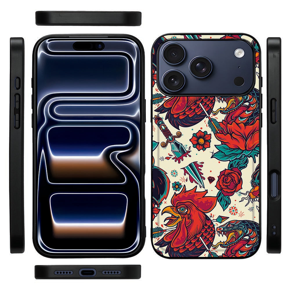 Old Skool backcover voor iPhone 18 Pro van opzij, met de zwarte flexibele rand