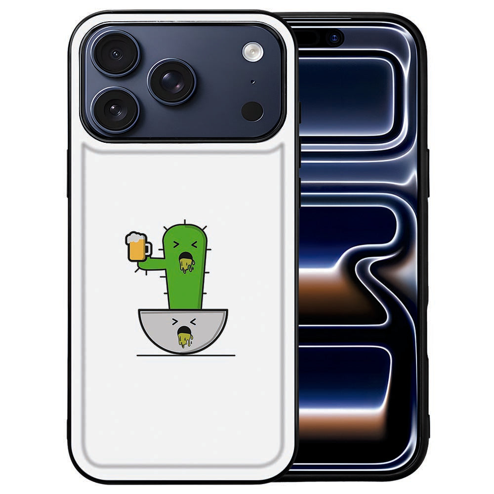Groene Braktus cactusillustratie op de kunstleren achterkant van het iPhone 18 Pro hoesje