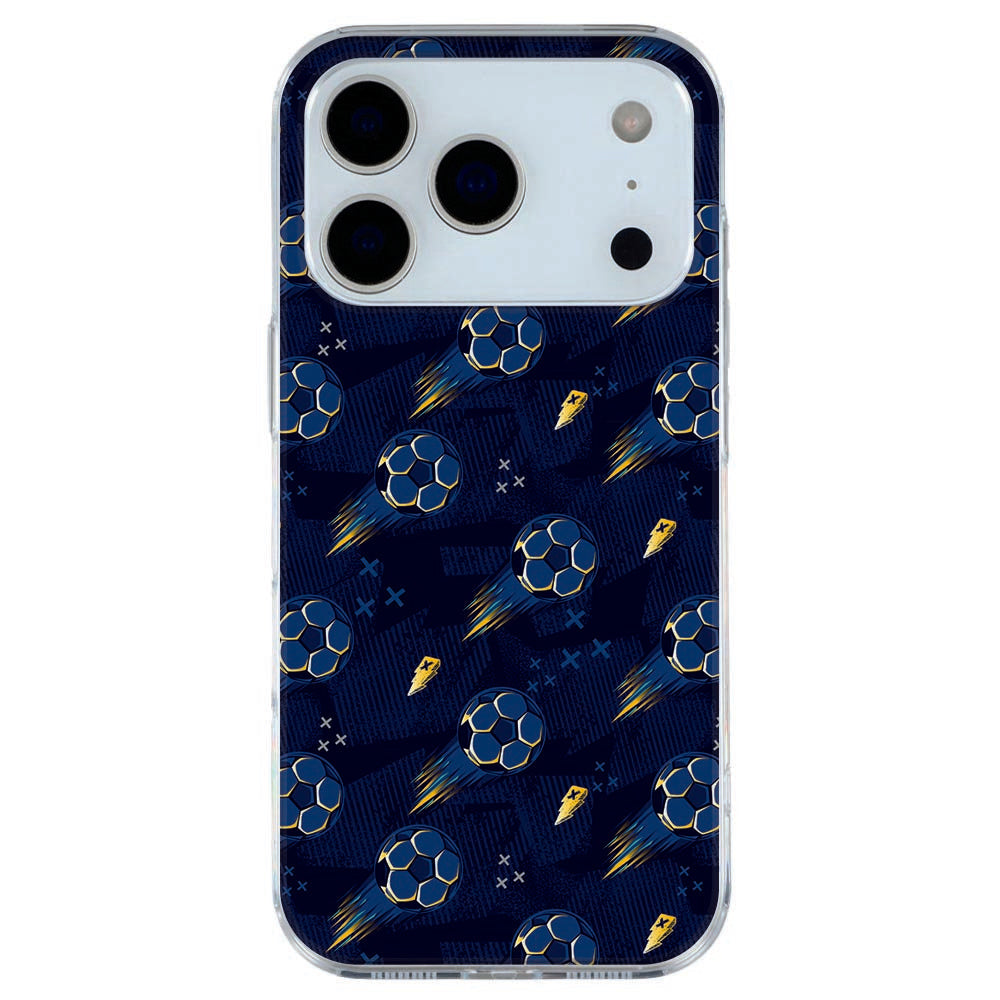Voetbal hoesje om een iPhone 18 Pro Max, sportieve print met camera-eiland in beeld