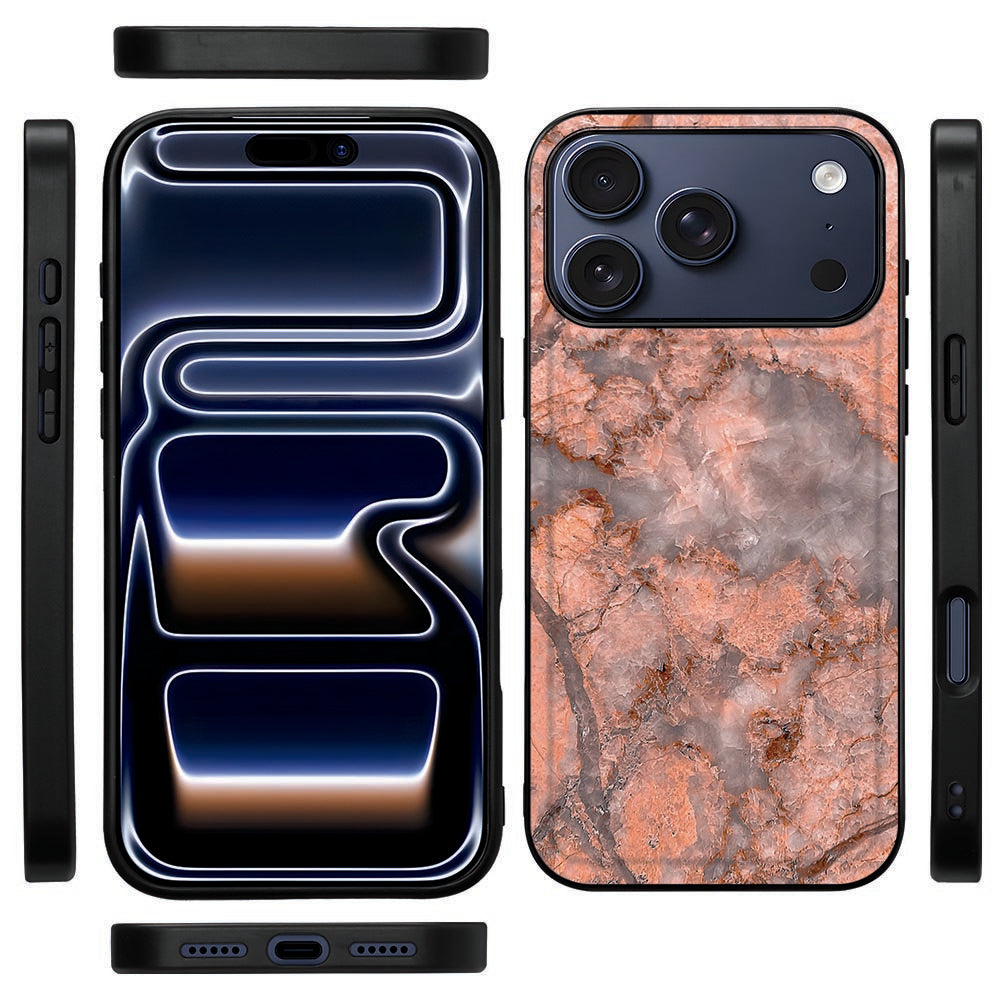 Zwarte TPU-rand van het Marmer Oranje hoesje voor de iPhone 18 Pro Max, zijkant met knopuitsparingen