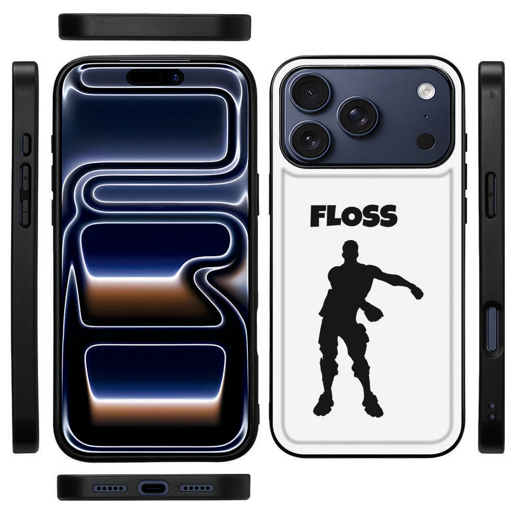 Zijkant van het Floss iPhone 18 Pro Max hoesje, zwarte TPU-rand loopt door in de tekening