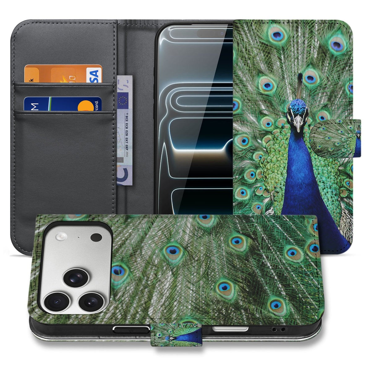 Wallet hoesje Pauw voor iPhone 18 Pro, overzicht van open en dichte klep