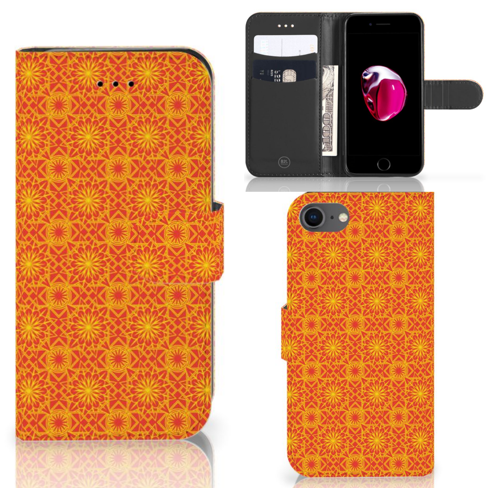 iPhone 7 | 8 | SE (2020) | SE (2022) Telefoon Hoesje Batik Oranje design bloem oranje