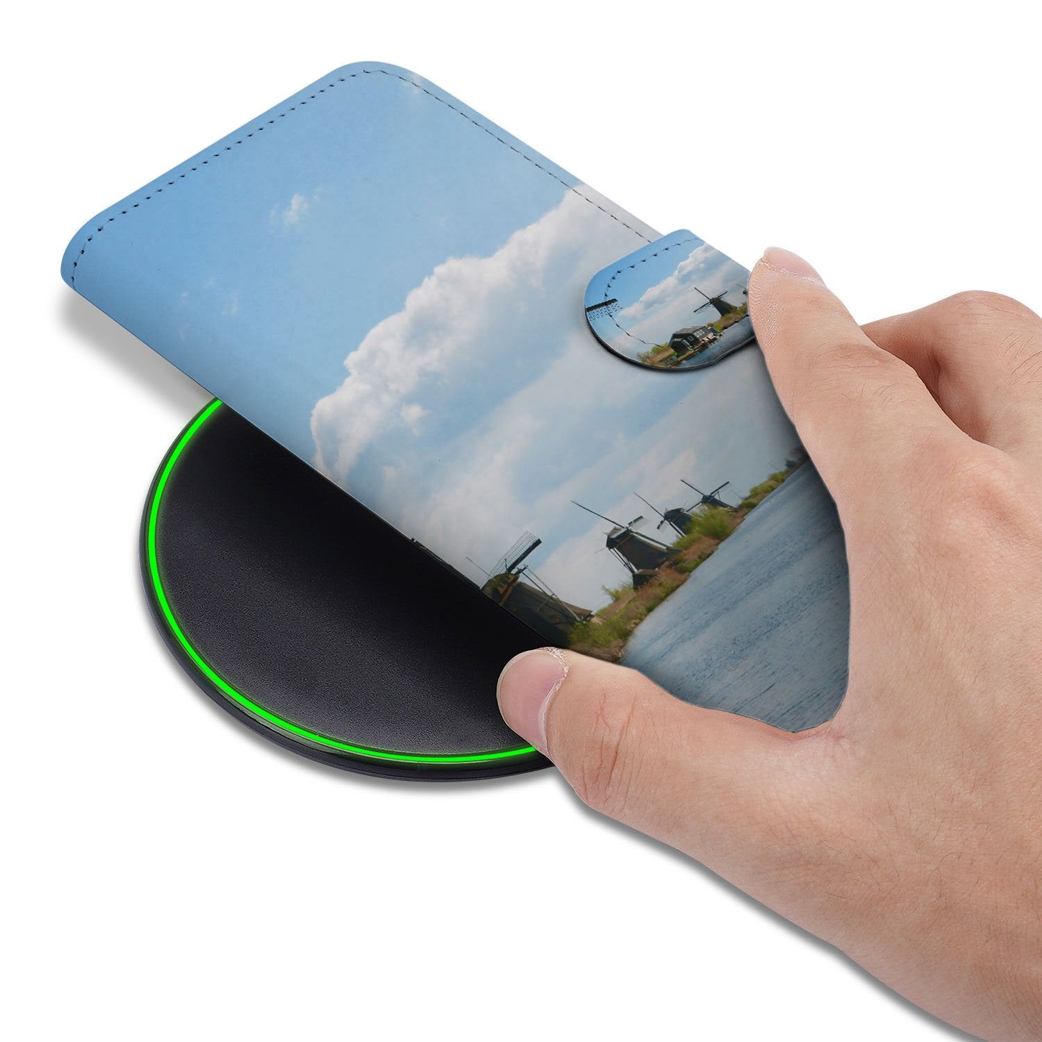 iPhone Air Book Case met Foto Portemonnee Hoesje hand ontwerp windmolens aanzicht
