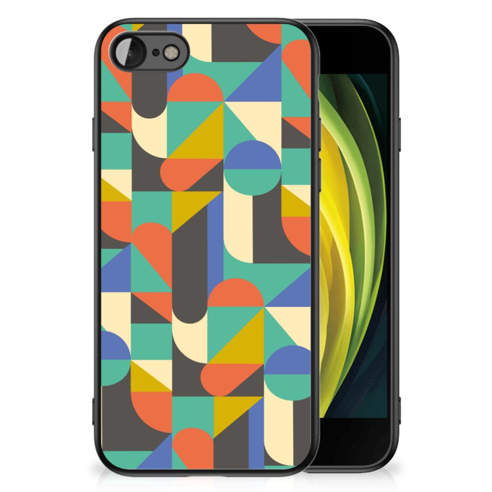 Apple iPhone SE 2022 SE 2020 7 8 Back Case Funky Retro design kleurrijk patroon aanzicht