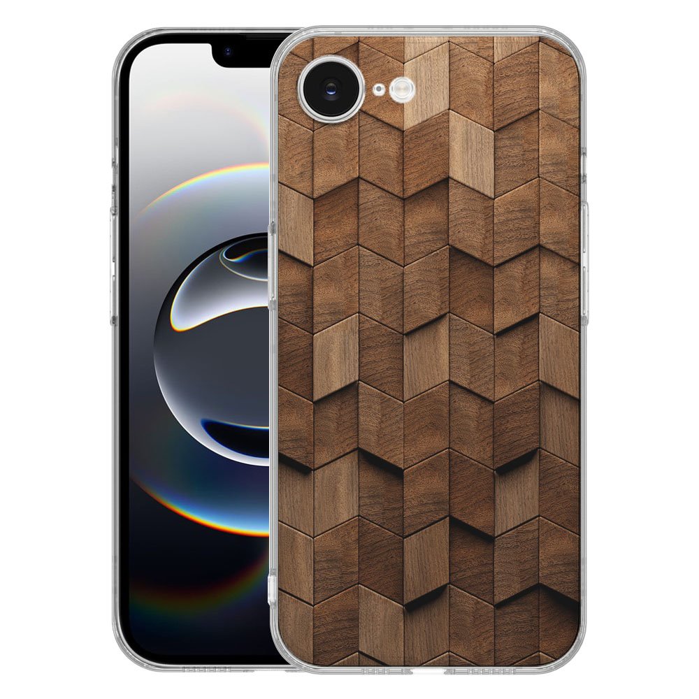 TPU Hoesje iPhone 16e - Wooden Cubes Backcover met stijlvolle houten kubus design