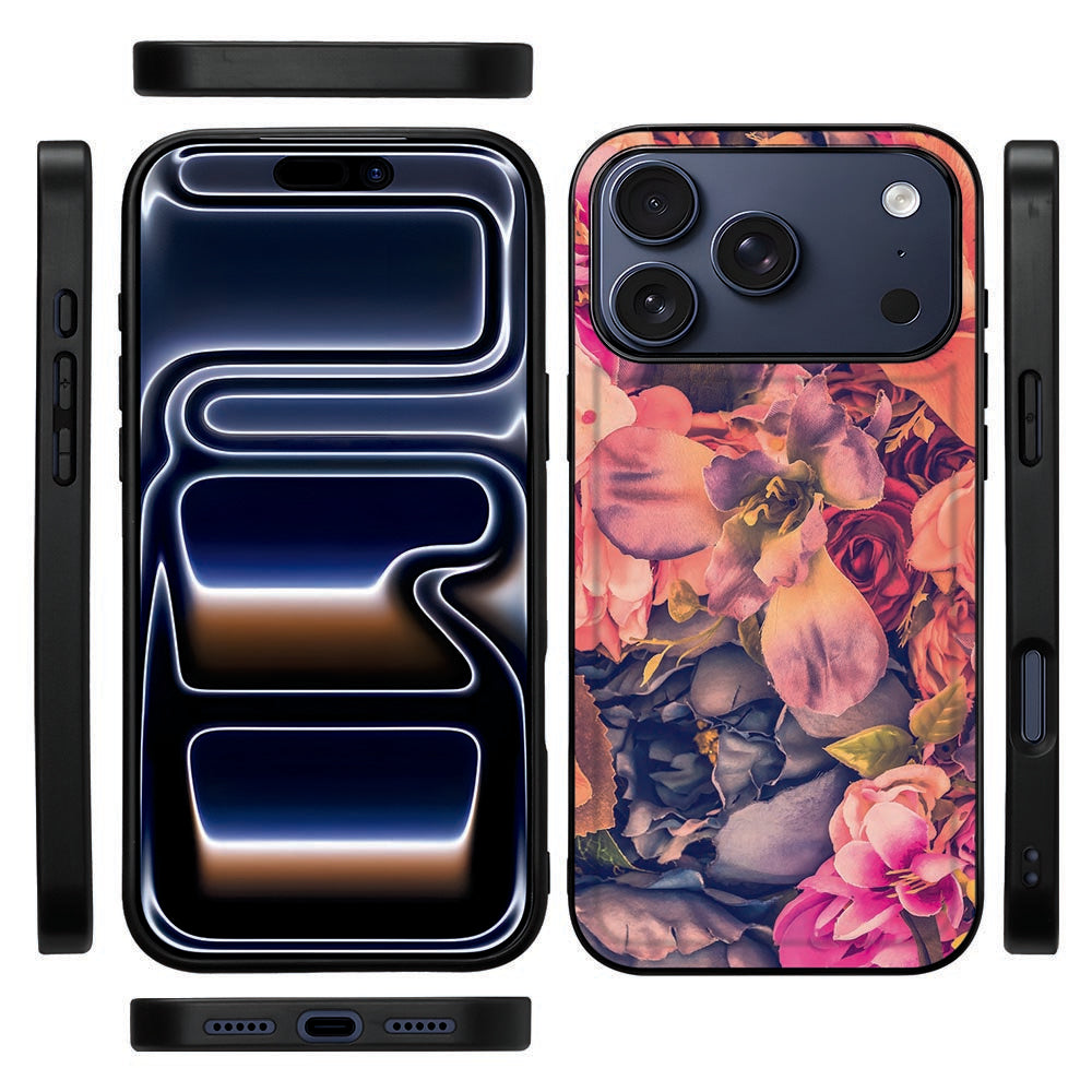 Zwarte rand van de iPhone 18 Pro Bosje Bloemen back cover vanaf de zijkant