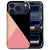 Achterkant van het iPhone 18 Pro hoesje Black Pink Shapes met roze en zwarte vormen op kunstleer