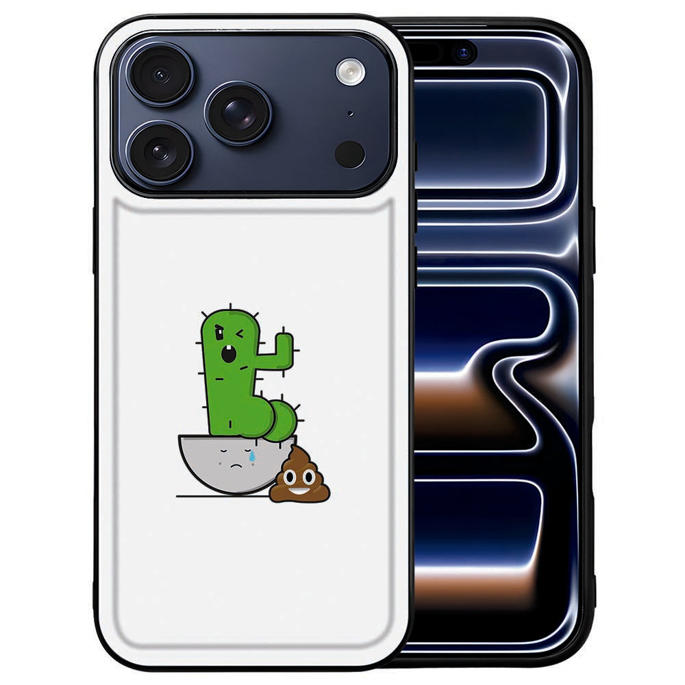 Kleurrijke Cactus Poo illustratie op de achterkant van het iPhone 18 Pro hoesje