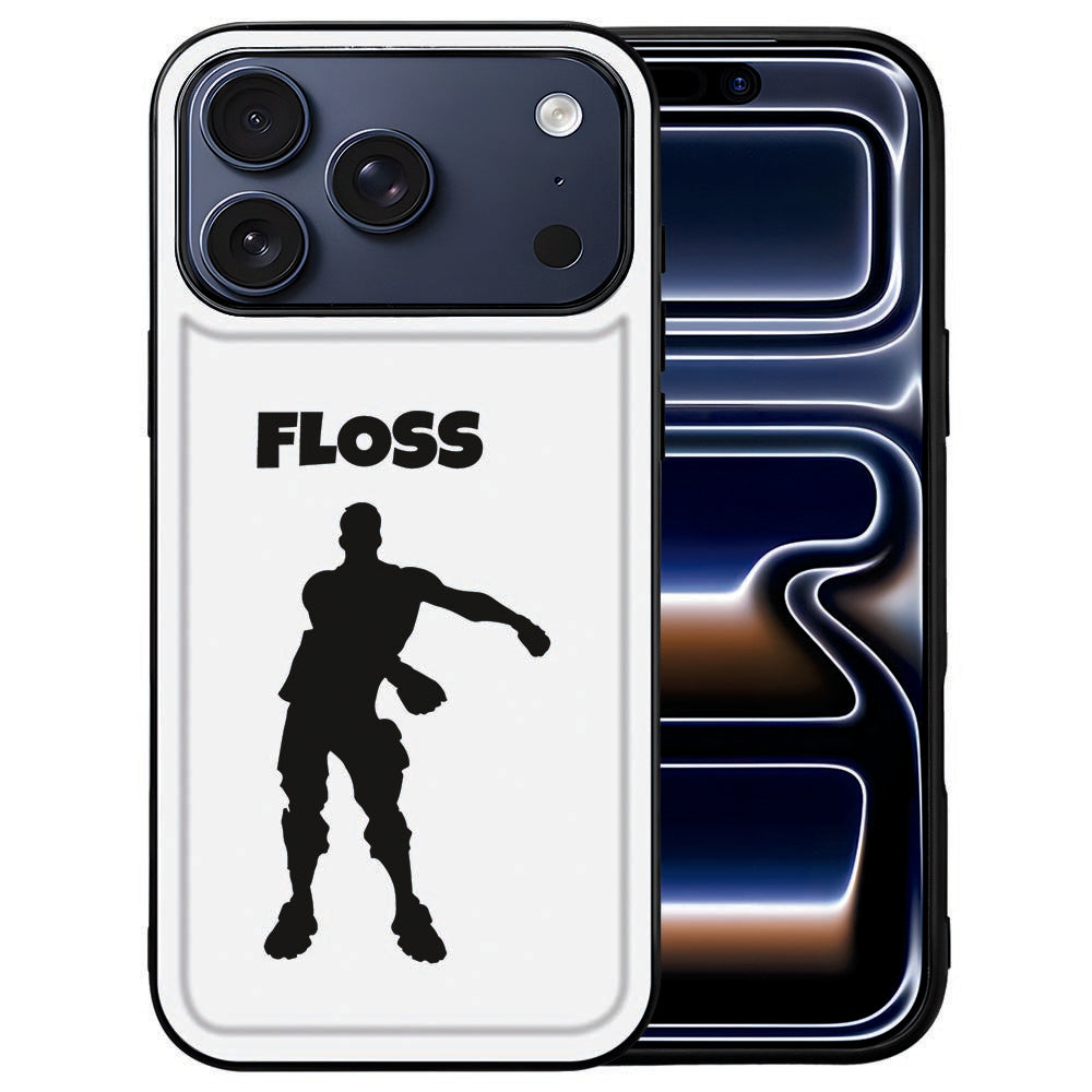 Zwart-witte Floss dansillustratie op de kunstleren achterkant van het iPhone 18 Pro hoesje