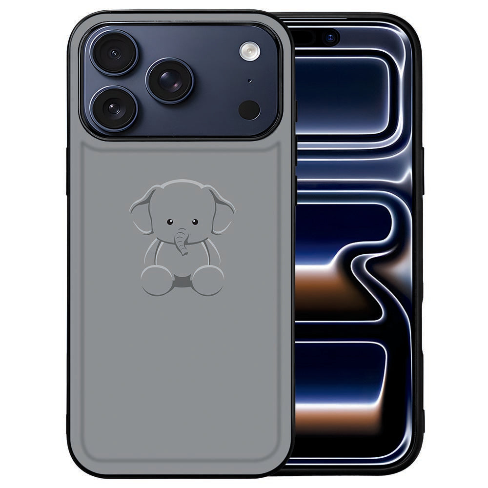 Grijze olifantillustratie op de achterkant van het iPhone 18 Pro hoesje Baby Olifant
