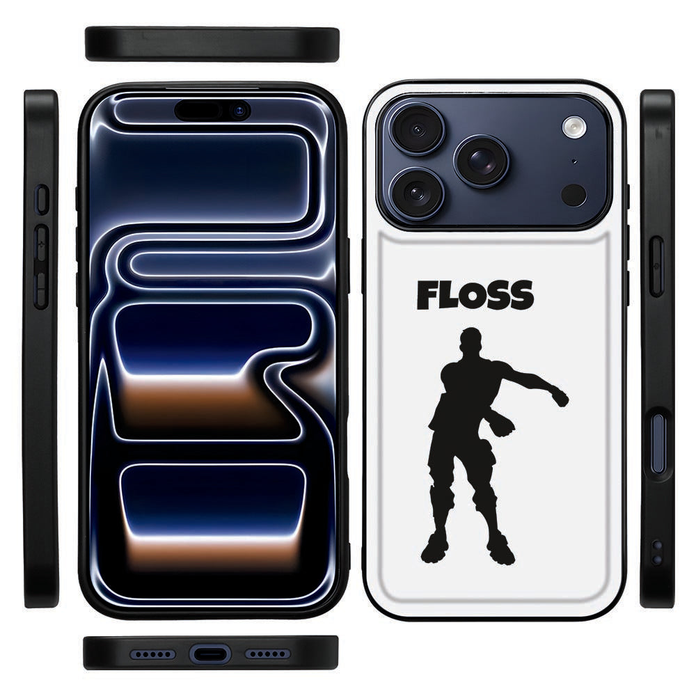 Zijaanzicht van het Floss telefoonhoesje voor iPhone 18 Pro met zwarte TPU-rand