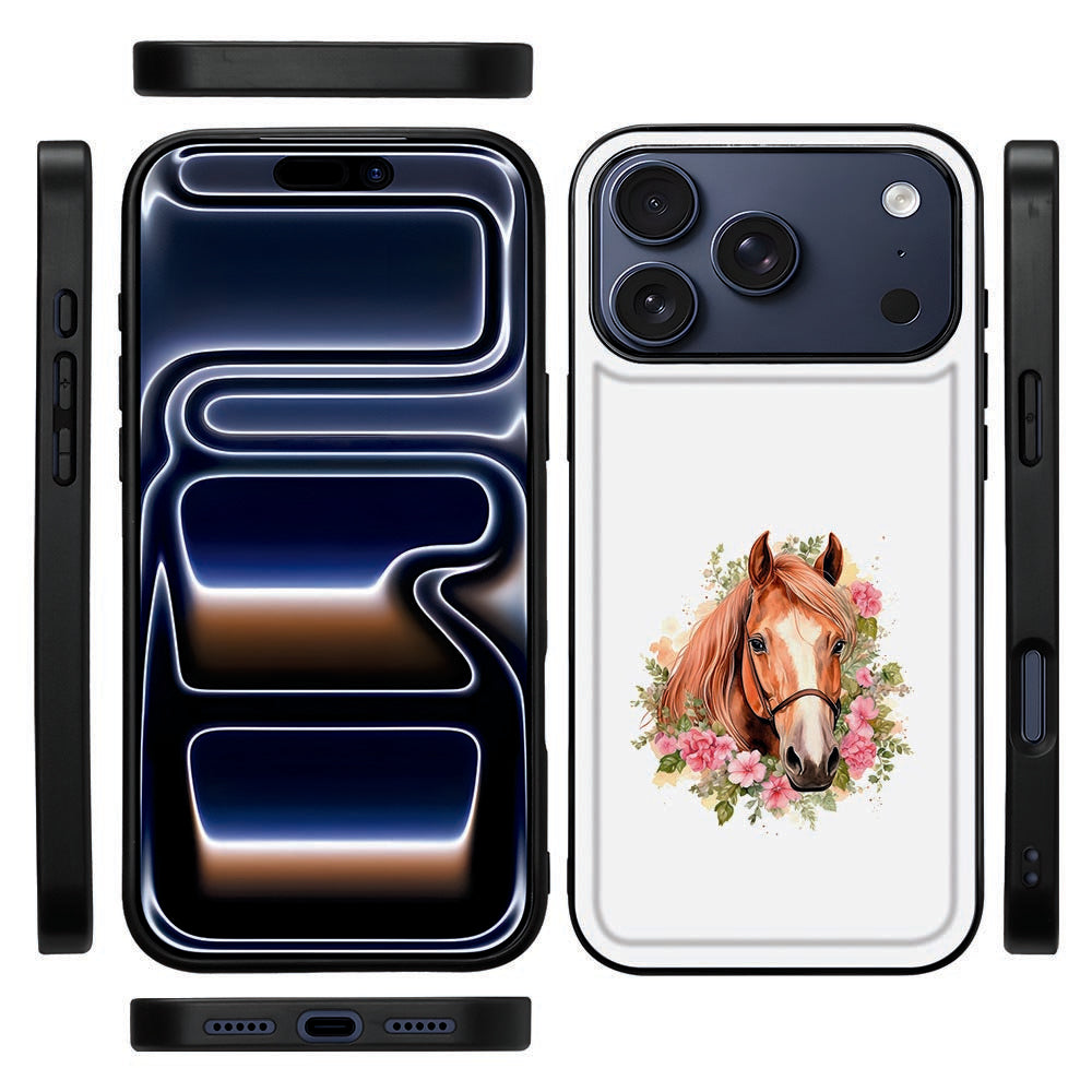 Zwarte rand van het Paard hoesje voor iPhone 18 Pro, zijaanzicht met volumeknoppen