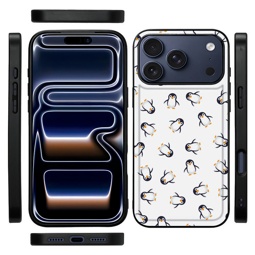 Zijkant van de Pinguïn back cover voor de iPhone 18 Pro met de zwarte TPU-rand