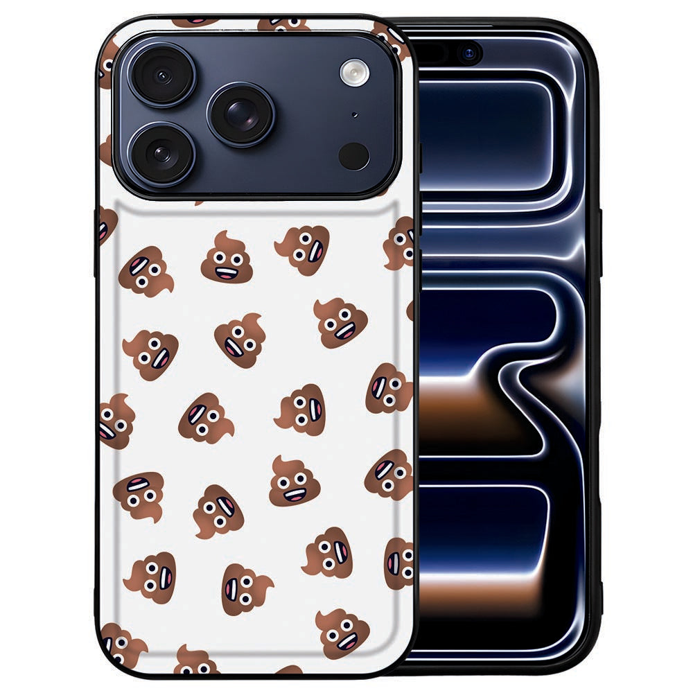 iPhone 18 Pro hoesje Poep Emojis met zwart-wit emoji-patroon op de achterkant