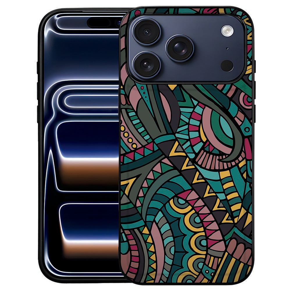 Aztec iPhone 18 Pro Max hoesje met meerkleurig geometrisch patroon op kunstleer