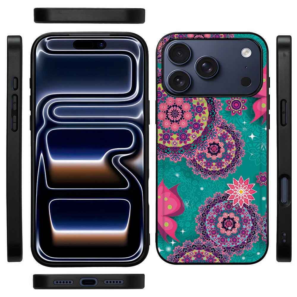 Zijkant van het Cirkels en Vlinders hoesje voor iPhone 18 Pro Max met zwarte TPU-rand