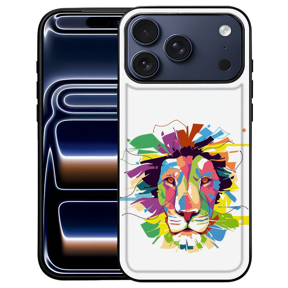 Back cover iPhone 18 Pro Max Lion Color, meerkleurige leeuwenkop op de kunstleren achterkant