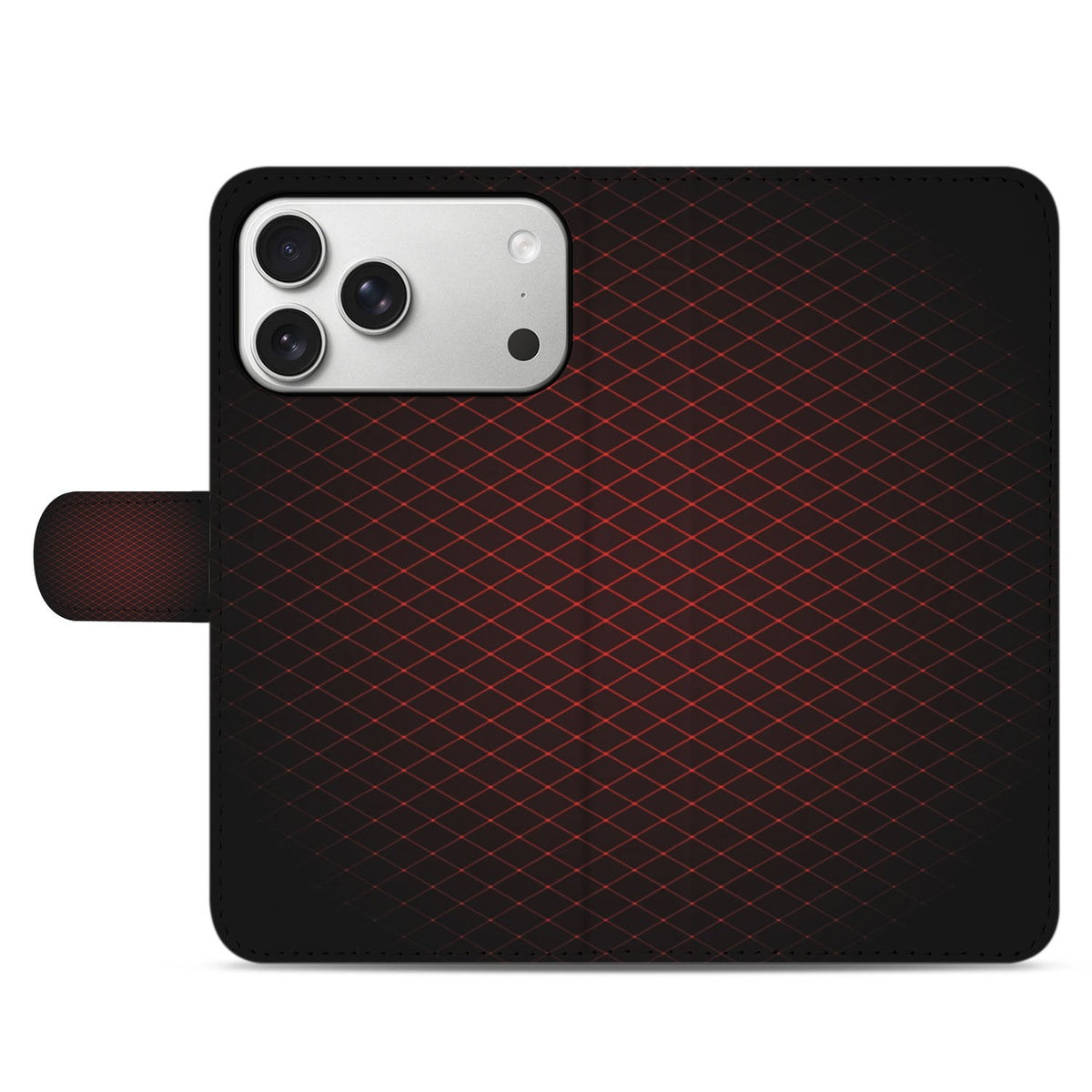 Rood-zwart ruitpatroon op de dichte voorflap van het iPhone 18 Pro Max hoesje Geruit Rood