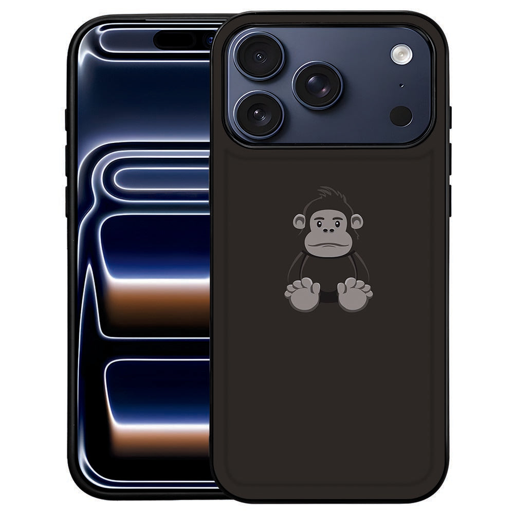 Gorilla iPhone 18 Pro Max telefoonhoesje, bruine gorilla-illustratie met zwarte contouren op de achterkant