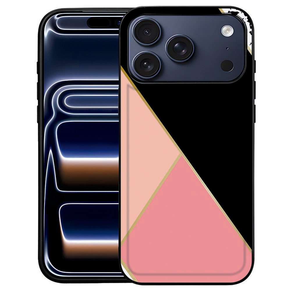 Black Pink Shapes iPhone 18 Pro Max hoesje met abstracte roze en zwarte vormen op kunstleer