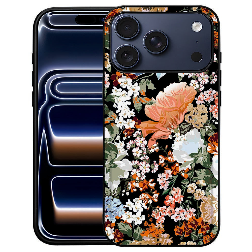 Dark Flowers iPhone 18 Pro Max hoesje met donker bloemenpatroon op de kunstleren achterkant