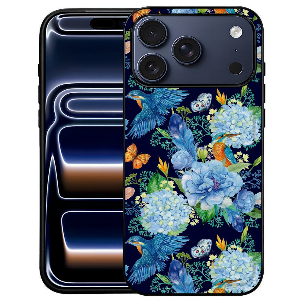 IJsvogel iPhone 18 Pro Max telefoonhoesje van achteren met blauw-witte vogelprint op kunstleer