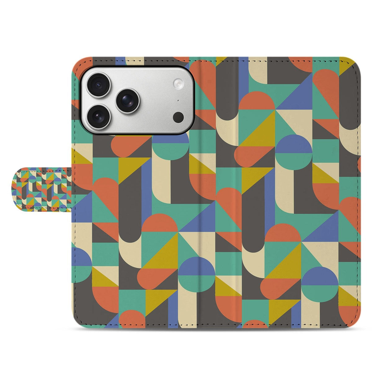 Meerkleurige Funky Retro print op de dichte voorflap van het iPhone 18 Pro Max hoesje