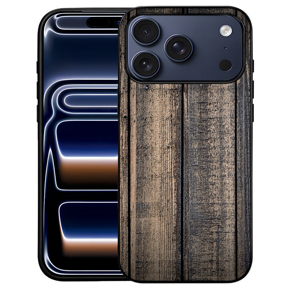 Steigerhout iPhone 18 Pro Max hoesje met houtlook in geel en bruin op kunstleer