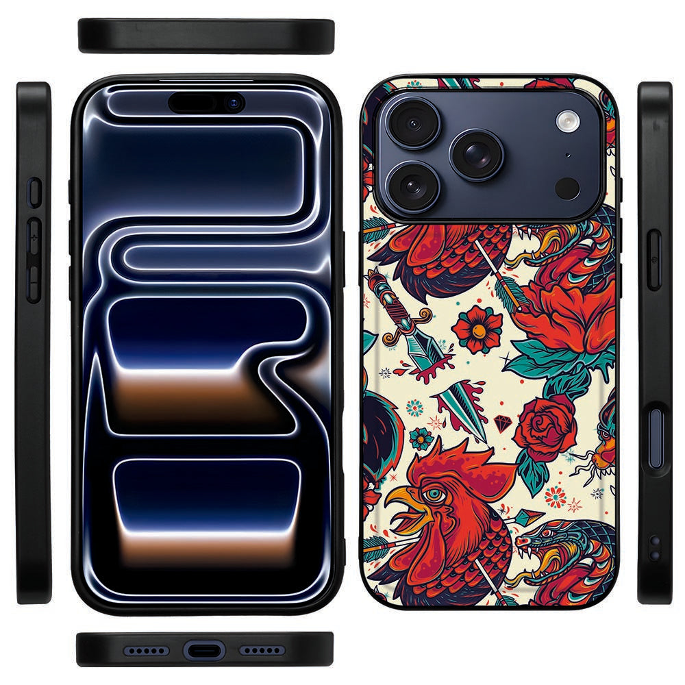 Zijkant van het Old Skool hoesje voor de iPhone 18 Pro Max met zwarte TPU-rand en uitsparingen