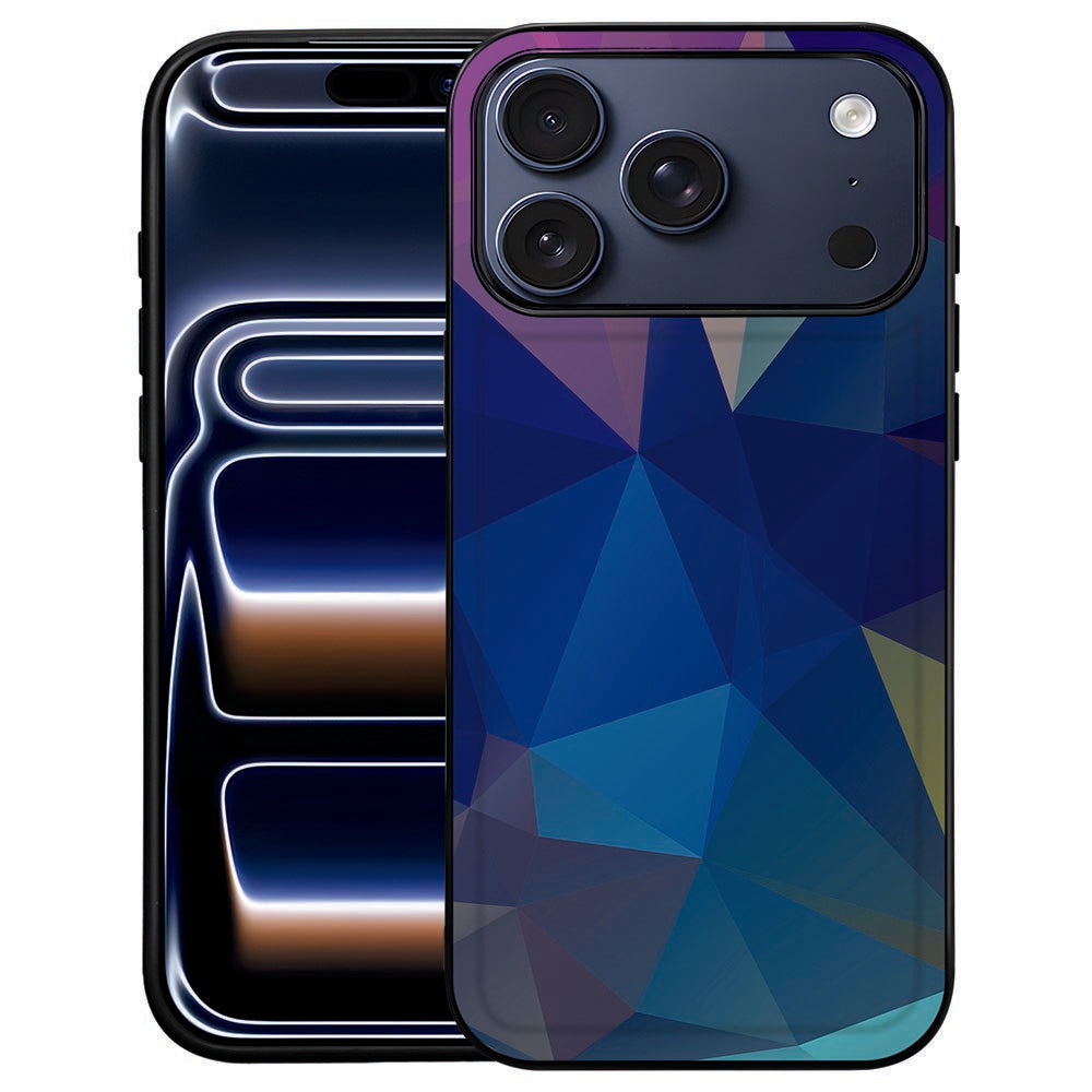 iPhone 18 Pro Max back cover Polygon Dark, achterkant met donker veelhoekpatroon in antraciet en blauw