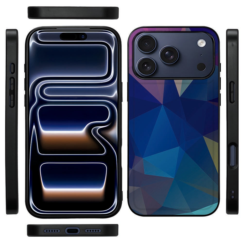 Zijaanzicht iPhone 18 Pro Max hoesje Polygon Dark met soepele zwarte TPU-rand rond het toestel