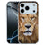 Achterkant van het Leeuw hoesje voor iPhone 18 Pro met trotse leeuwenkop in bruin en zwart