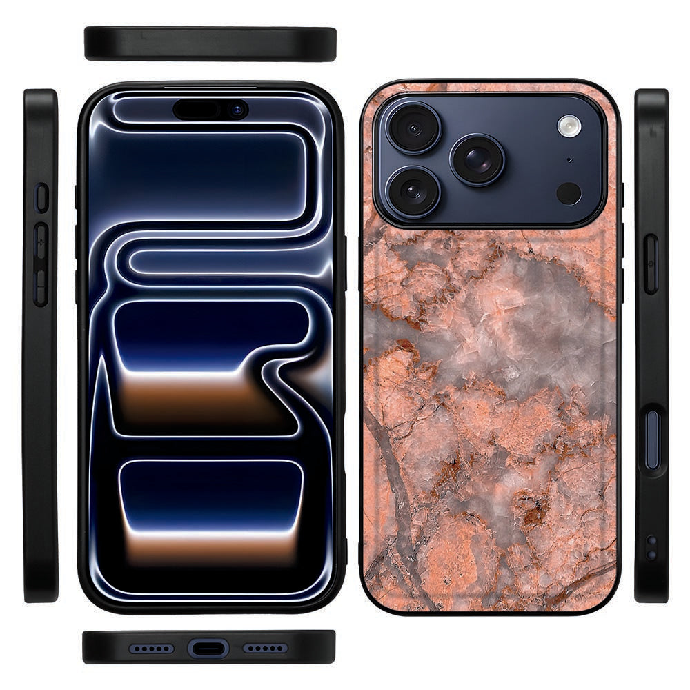 Zijkant van de Marmer Oranje back cover voor iPhone 18 Pro met flexibele zwarte rand