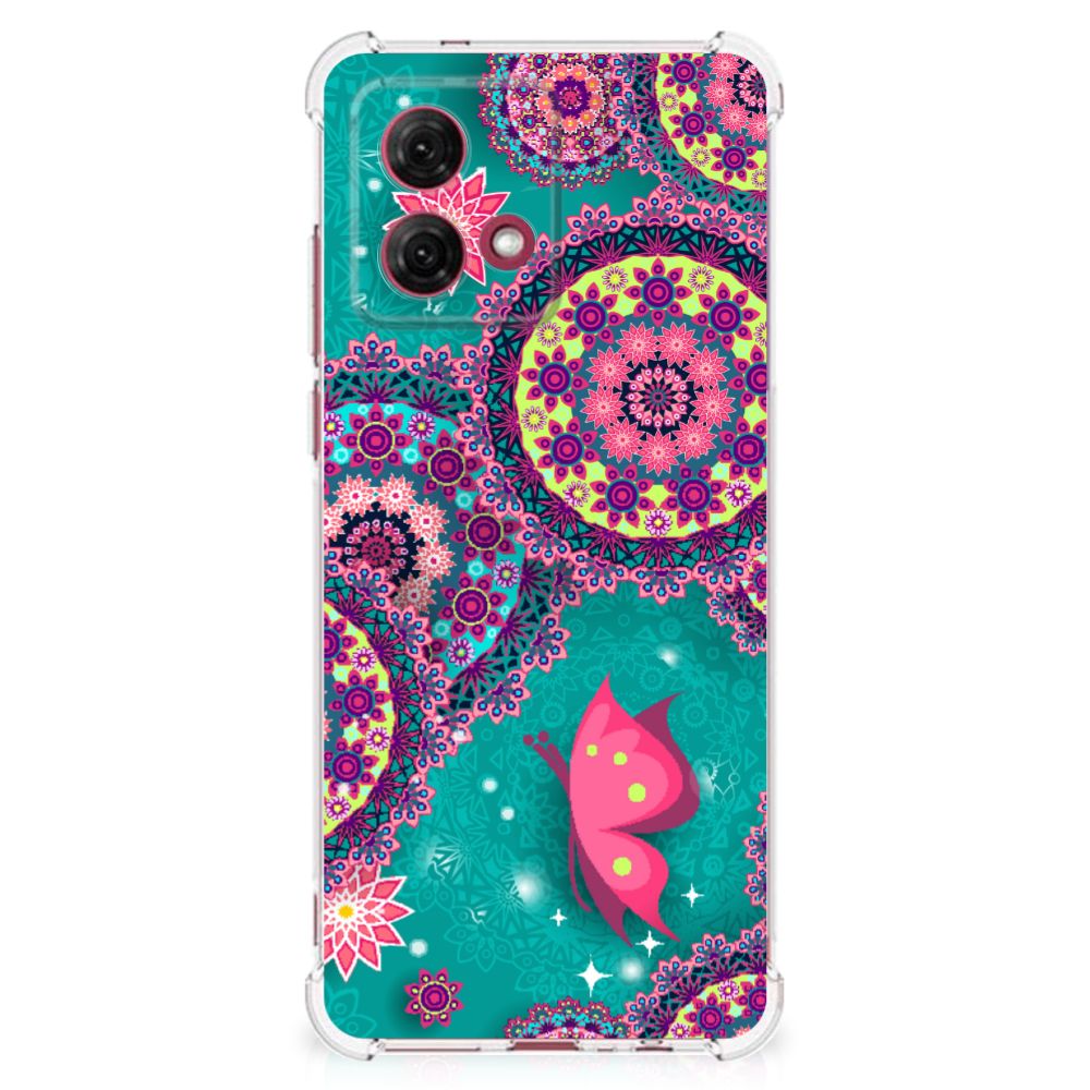 Motorola Moto G84 Back Cover Cirkels en Vlinders telefoonhoesje kleurrijk design achterkant