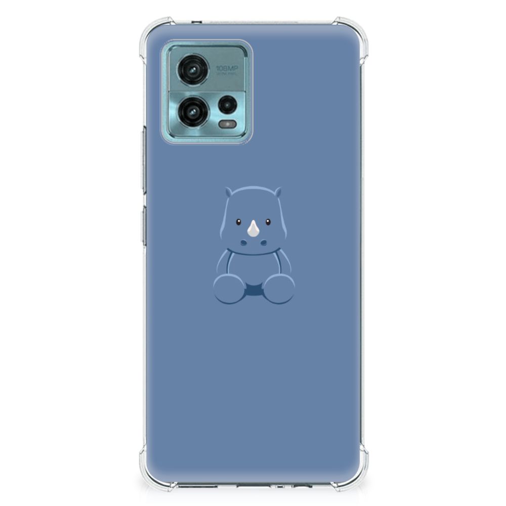 otorola Moto G72 Stevig Bumper Hoesje Baby Rhino achterzijde blauw met baby rhinodesign
