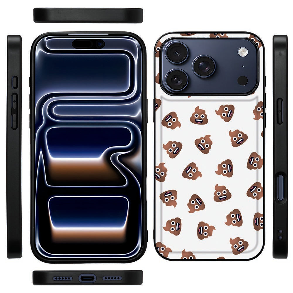 Zijkant van de Poep Emojis back cover voor iPhone 18 Pro Max met zwarte TPU-rand