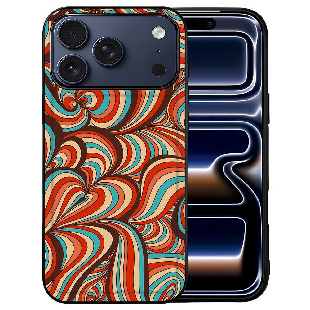 Retro vormen in gedempte kleuren op de achterkant van het Retro iPhone 18 Pro hoesje