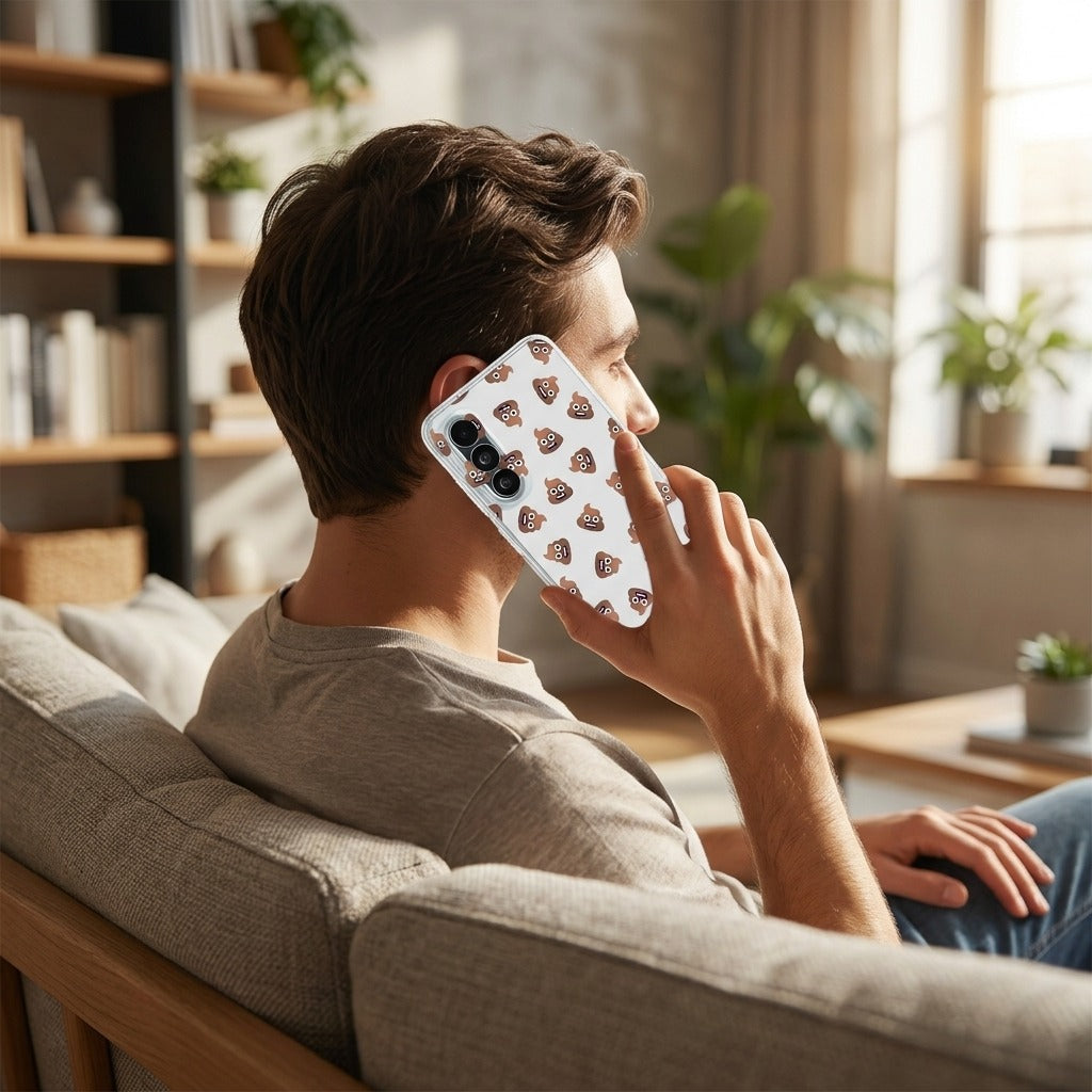 Samsung Galaxy A27 back cover hoesje Poep Emojis - lifestyle foto in huiselijke setting
