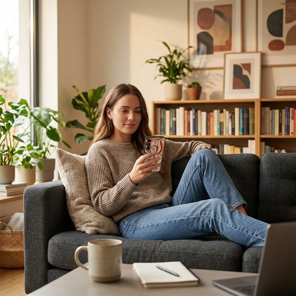 Samsung Galaxy A27 bedrukt hoesje Retro - lifestyle foto in huiselijke setting