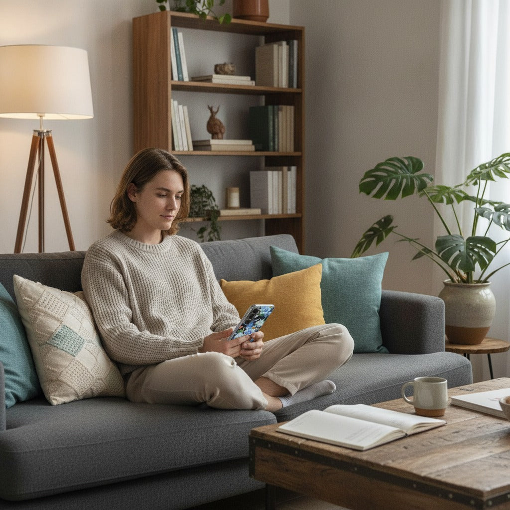 Samsung Galaxy A37 TPU Hoesje Ijsvogel - lifestyle foto in huiselijke setting