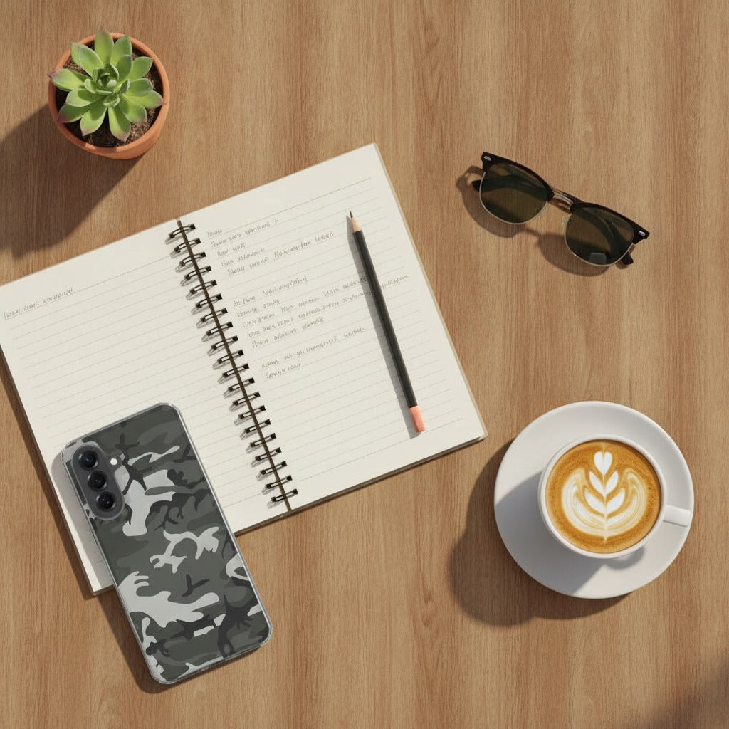 Samsung Galaxy A37 TPU Hoesje Army Light - lifestyle foto in huiselijke setting