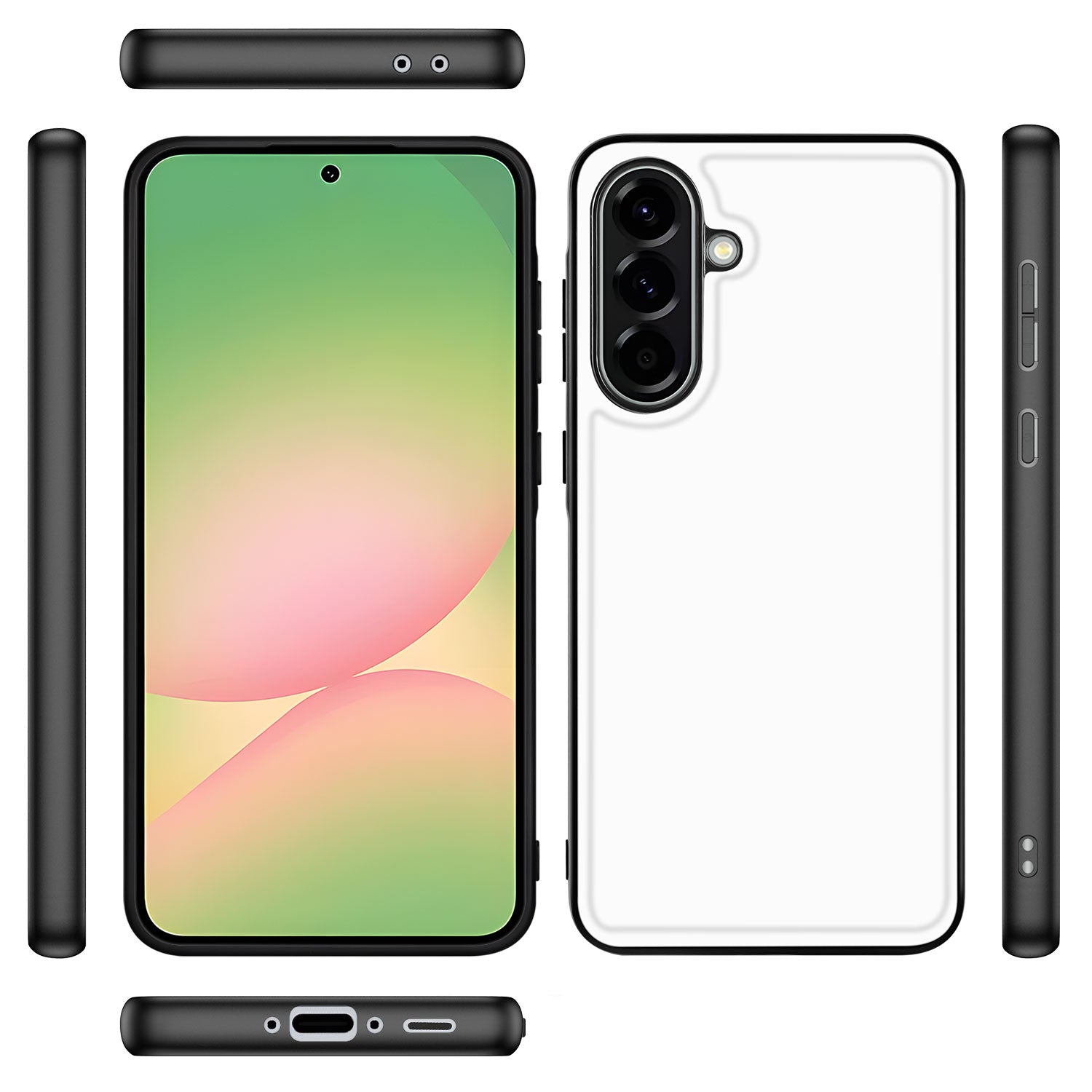 Samsung Galaxy A56 Back Cover Wit Zwart volledig overzicht met zijprofielen