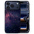 Stars iPhone 18 Pro hoesje met paars-zwart sterrenpatroon op de kunstleren achterkant