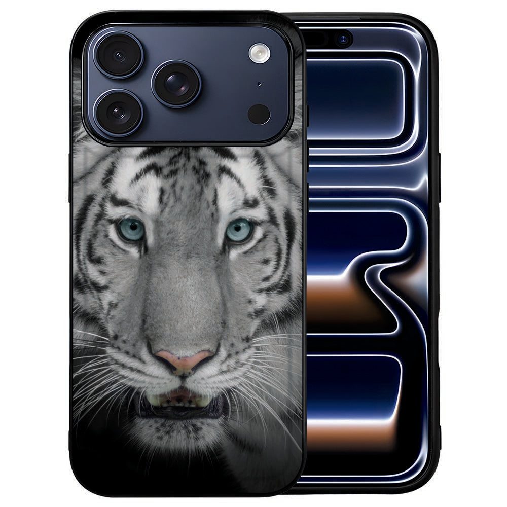 Grijs-zwarte tijgerstrepen op de achterkant van het iPhone 18 Pro hoesje Tijger